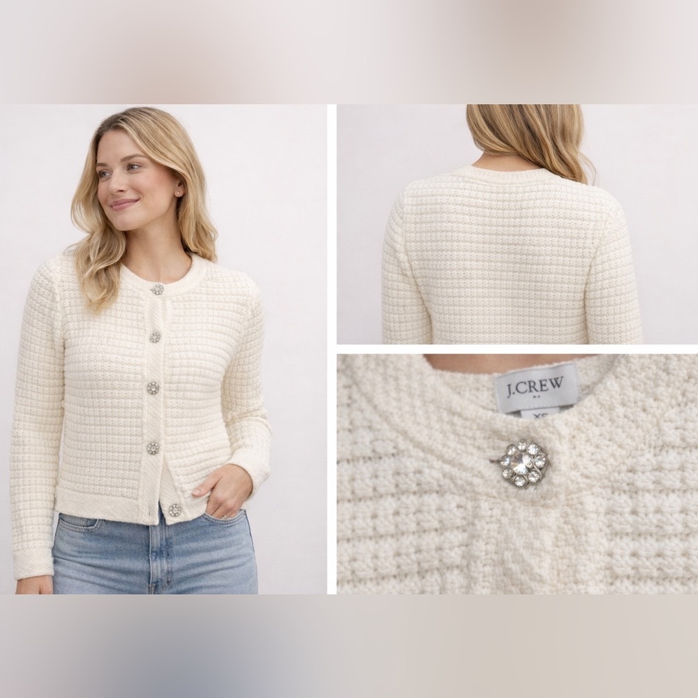 J. Crew Women's Ivory Cardigan with Sparkling Buttons